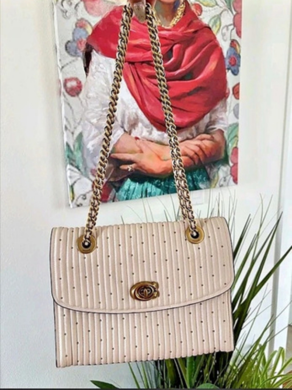 Coach Studded Quilted Shoulder Bag in Off White